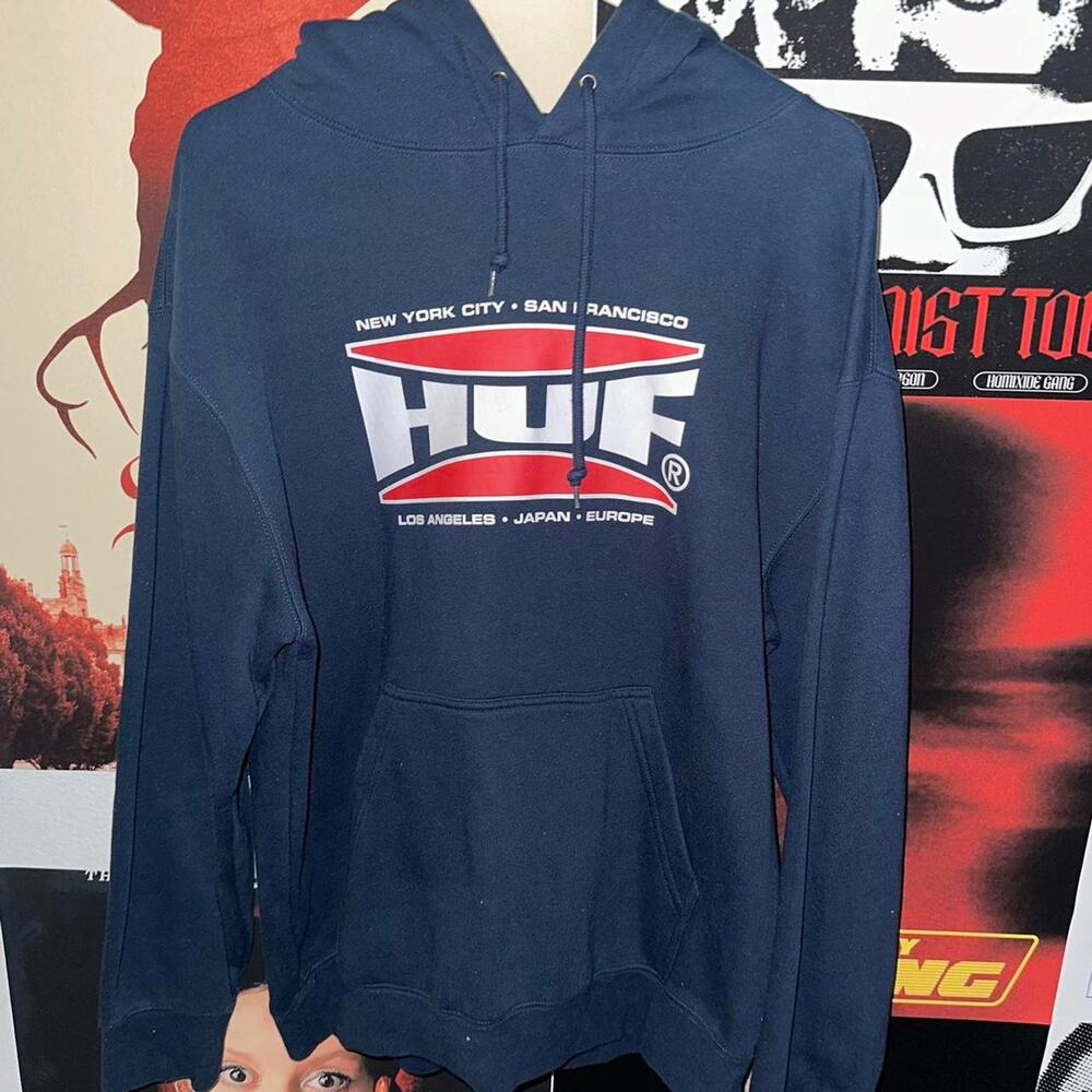 HUF Worldwide Navy/Red Logo Hoodie